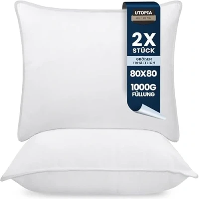 Abbildung von Utopia Bedding KopfKissen (2er Set), 80 x cm Schlafkissen, Atmungsaktiv et Weich Kissen (Weiß)