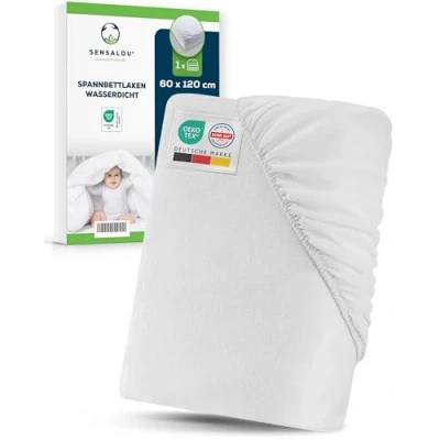Abbildung von Sensalou Inkontinenz Spannbettlaken wasserdicht Spannbetttuch weiß 60x120 cm
