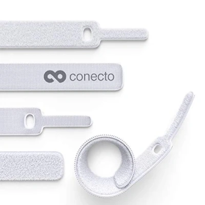 Abbildung von conecto Klett Kabelbinder 15cm Klettband mit Loop Kabelmanagement Kabelorganizer Klettkabelbinder Klettverschluss weiß, 10 Stk.