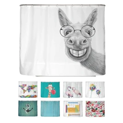Abbildung von arteneur® Esel Anti Schimmel Duschvorhang 240x200 Recycelt mit Öko Tex Standard 100 Beschwerter Saum, Blickdicht, Wasserdicht, Waschbar, 16 Ringe &amp; E Book