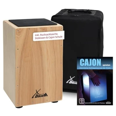 Abbildung von XDrum Cajon Primero Natur Kistentrommel inkl. Rucksacktasche und Schule Trommelkiste mit Snare Sound Holz Drum Kiste Gigbag