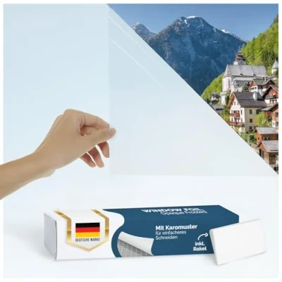 Abbildung von Blumtal Fensterfolie 30x200 cm Blickdicht &amp; statisch haftend + Rakel zuschneidbare Sichtschutzfolie Fenster UV Schutz Milchglasfolie selbstklebend Weiß Frosted Look