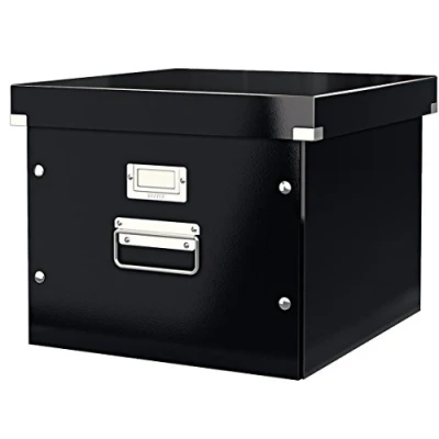 Abbildung von Leitz Click &amp; Store Aufbewahrungs und Transportbox für Hängeregistratur mit Deckel, Ablagebox Unterlagen bis A4 im Büro, 86 % recycelte Premium Hartpappe, Stabile Metallgriffe, Schwarz, 60460095