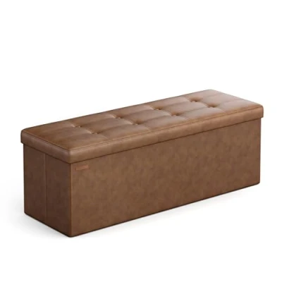 Abbildung von SONGMICS 110 cm Sitzbank mit Stauraum, Sitztruhe, Aufbewahrungsbox, Fußhocker, faltbar, gepolstert, Bezug aus PU, bis 300 kg belastbar, kaffeebraun LSF070K01V1