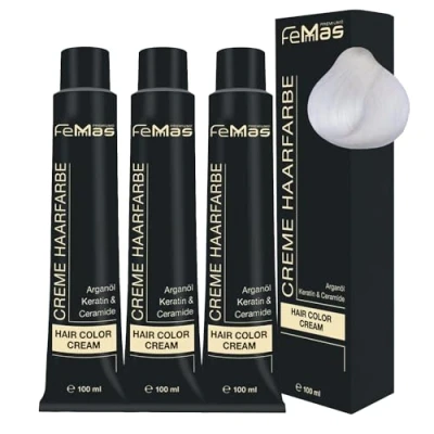Abbildung von FemMas Haarfarbe 3x Bleichverstärker 1000 I Professionelle Creme mit Arganöl, Keratin &amp; Ceramiden Als dauerhafte Haarfärbung oder Tönung für strahlende, haltbare Farbergebnisse 100 ml