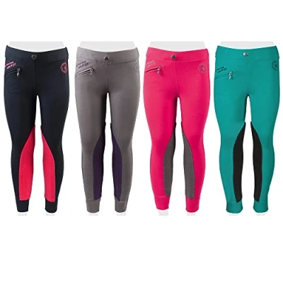 Abbildung von Pfiff Unisex Kinder 102603 Reitleggings Ella Stoff Besatz Mädchenreithose, Pink / Grau 122 Reithose, Pink/Grau, EU