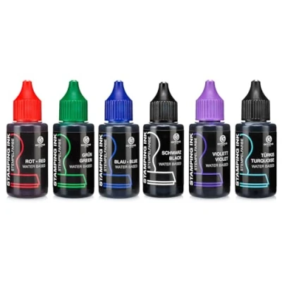 Abbildung von Octopus Stempeltinten 30 ml für Stempelkissen und Selbstfärber ohne Öl, Set mit Schwarz, Blau, Grün, Rot, Violett, Türkis