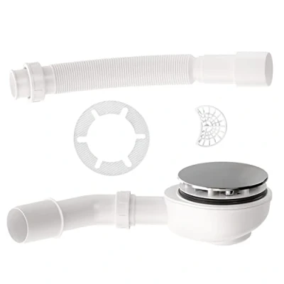 Abbildung von Aquabad Ablaufgarnitur Set für Duschwanne extraflach A9.200 in Chrom Abdeckung 90mm Gratis Haarfänger