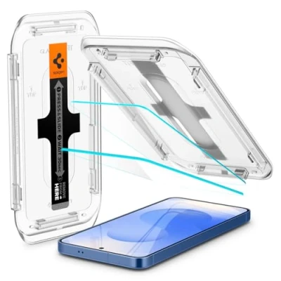 Abbildung von Spigen Glas.tR EZ Fit Schutzfolie kompatibel mit Samsung Galaxy S24, 2 Stück, Kratzfest, Kristallklar, 9H Härte Folie