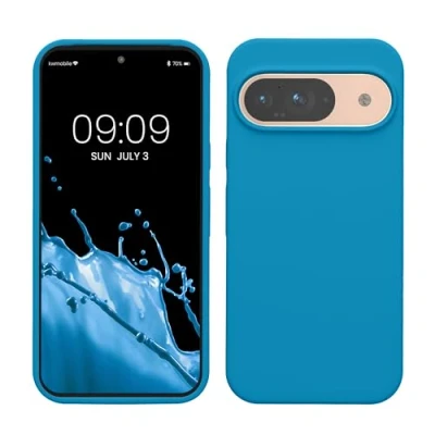 Abbildung von kwmobile Hülle kompatibel mit Google Pixel 9 / Pro Silikon Handy Case Handyhülle weiche Oberfläche kabelloses Laden Karibikblau
