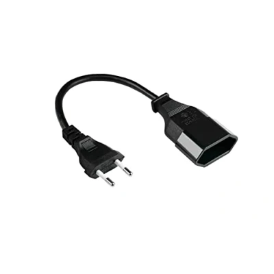 Abbildung von Good Connections Euro Verlängerung 20 cm Stecker Typ C (gerade) an Buchse KUPFERLEITER CU Adernquerschnitt: 0,75 mm² Stromkabel SCHWARZ