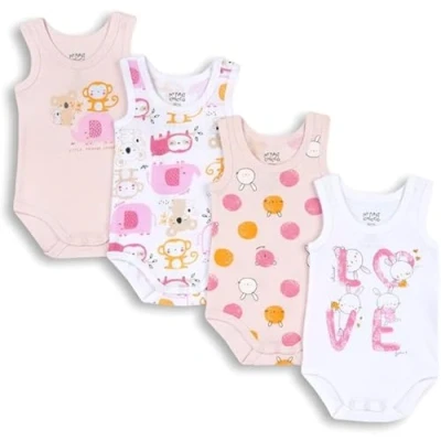 Abbildung von Chicco Set ärmellos Bodys aus Baumwolle, Body Baby Unisex, Rose, 12 monate (pack of 4)