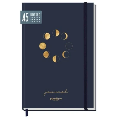 Abbildung von paper&amp;you® Bullet Journal dotted A5 mit Gummiband [Moon] 156 Seiten Notizbuch gepunktet, Tagebuch nachhaltig &amp; klimafreundlich