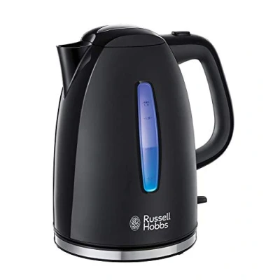 Abbildung von Russell Hobbs Wasserkocher [1,7l, 2400W, blaue LED Beleuchtung] Textures+ (Schnellkochfunktion, herausnehmbarer Kalkfilter, beleuchtete Wasserstandsanzeige, autom. Deckelöffnung) Teekocher 22591 70