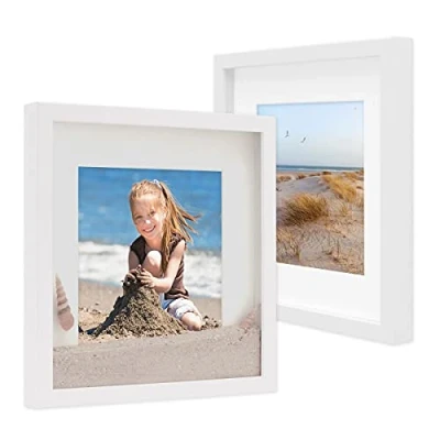 Abbildung von PHOTOLINI 3D Bilderrahmen zum Befüllen 30x30 cm, Weiß, tief mit Passepartout, 2er Set Objektrahmen für Gegenstände, stabiles MDF Holz Echtglas Basteln und als Geschenk