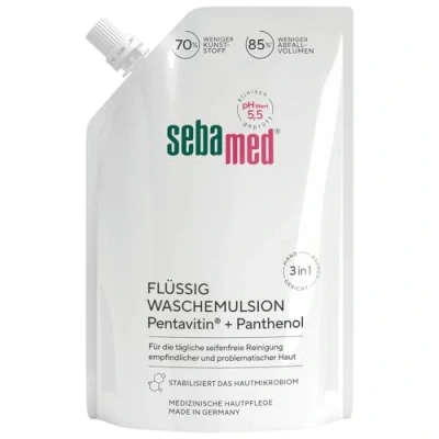 Abbildung von Sebamed Flüssig Wasch Emulsion Nachfüllbeutel 400 ml, Reinigung für empfindliche und problematische Haut, hilft gegen Reizungen Austrocknung, zur Hand , Gesichts Körperreinigung geeignet
