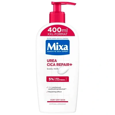 Abbildung von Mixa Urea Cica Body Lotion XXL, mit &amp; regenerierendem Panthenol, beruhigende schützende Körpermilch, für trockene Haut, hochverträglich, beugt Hautirritationen vor Repair+, 400 ml