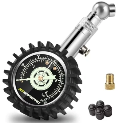 Abbildung von ATsafepro Reifendruckprüfer 4 bar 60 psi Zertifiziert ANSI B40.1 Genau mit großem 2&quot; Glow Dial, Professioneller mechanischer Reifendruckmesser für Motorrad, Autos