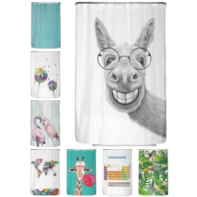 Abbildung von arteneur® Esel Anti Schimmel Duschvorhang 120x200 Recycelt mit Öko Tex Standard 100 Beschwerter Saum, Blickdicht, Wasserdicht, Waschbar, 8 Ringe &amp; E Book