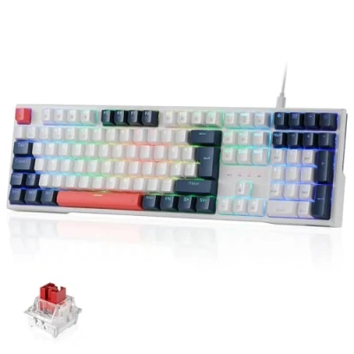 Abbildung von Redragon K668 QWERTZ Layout Kabelgebundene Gaming Tastatur, 105+4 Tasten Hot Swap Sockel, Leise Roten Schaltern, Mischfarben Tastenkappen, RGB Hintergrundbeleuchtung, Multimedia Shortcuts