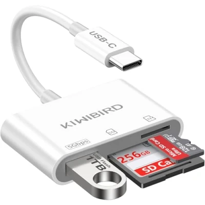 Abbildung von KiWiBiRD USB C Kartenleser, Micro SD auf Typ Speicherkarten Adapter Kartenlesegerät für SDHC SDXC UHS I Karte Kompatibel mit iPhone 15 Plus Pro Max MacBook iPad Air Galaxy S24 S23 Android Handy