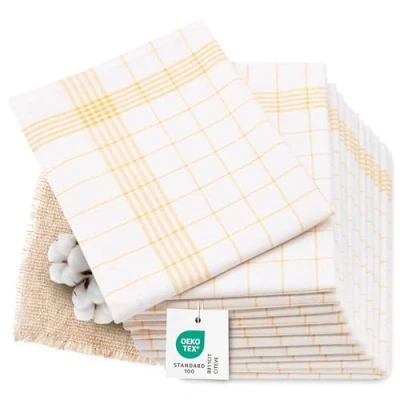 Abbildung von ZOLLNER 12er Set Geschirrtücher Halbleinen in 50x70 cm super saugstarke und fusselfreie Küchentücher waschbar bis 95C gelb weiß kariert Gastronomiequalität Oeko Tex® Zertifiziert