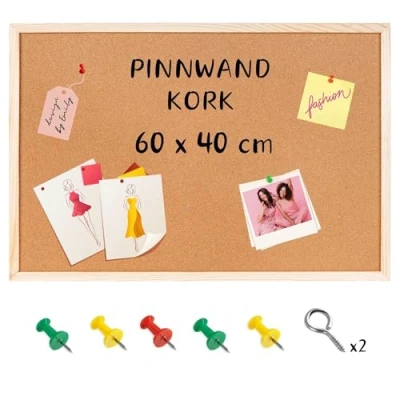 Abbildung von Creative Home 60x40 cm Pinnwand Kork inkl. 5 Pinwandnadeln Korkwand Korktafel Holzrahmen Memoboard Hergestellt in der EU Ideal für Büro, Schule, Schlafzimmer und Heim