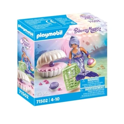 Abbildung von PLAYMOBIL Princess Magic 71502 Meerjungfrau mit Perlmuschel, inklusive Muschelschatulle und Dekomuschel zum Befestigen auf glatten Flächen, Zauberhaftes Spielzeug für Kinder ab 4 Jahren