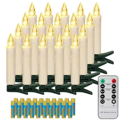 Abbildung von FREEPOWER 20er LED Weihnachtsbaum Kerzen Kabellos mit Fernbedienung Timer Flackern Dimmbar Warmweiß Weihnachtskerzen Lichterkette Christbaumkerzen Außen Wasserdicht（mit 20 Batterien）