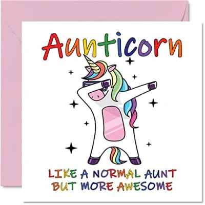 Abbildung von Stuff4 Geburtstagskarten für die Tante lustige Geburtstagskarten, 145 mm x mm, Geburtstagsgrußkarten, Happy Birthday Auntie Karte, Einhorn, tolles Tante, Geschenk von Neffen oder Nichte