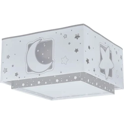 Abbildung von Dalber Deckenleuchte für Kinder Moonlight Mond und Sterne Grau, Deckenlampe Kinderzimmer, 63236E, E27