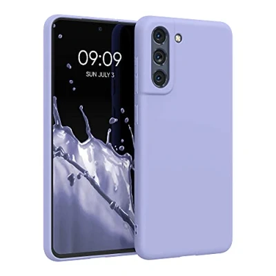 Abbildung von kwmobile Hülle kompatibel mit Samsung Galaxy S21 FE weiches TPU Silikon Case Cover geeignet für kabelloses Laden Pastell Lavendel