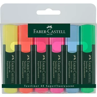 Abbildung von Faber Castell 154806 Textmarker Set TL 48, 6er Etui, Neon Farben, mit langlebiger Keilspitze, Strichbreite 1 5 mm, nachfüllbar