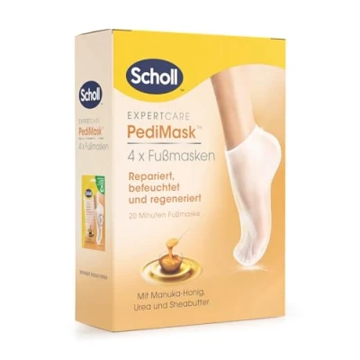 Abbildung von Scholl ExpertCare PediMask Fußmasken Socken, 4er Multipack Weichere und Glattere Füße nach 1 Anwendung, Intensive Feuchtigkeit mit Manuka Honig, Urea Sheabutter Trockene Pflegen