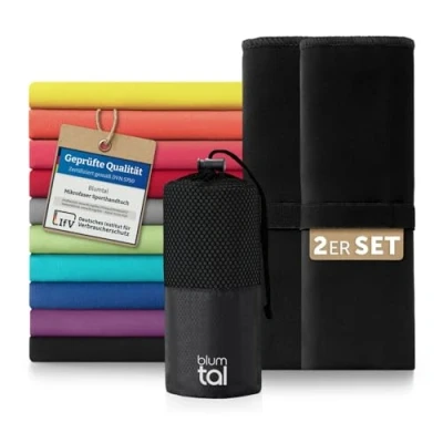 Abbildung von Blumtal Mikrofaser Handtuch 2X 80 x 40 cm extra saugstark Handtücker Microfaser schnelltrocknend optimales Fitness Handtuch/Strandtuch Mikrofaser/Gym Towel Reisehandtuch kompakt Schwarz