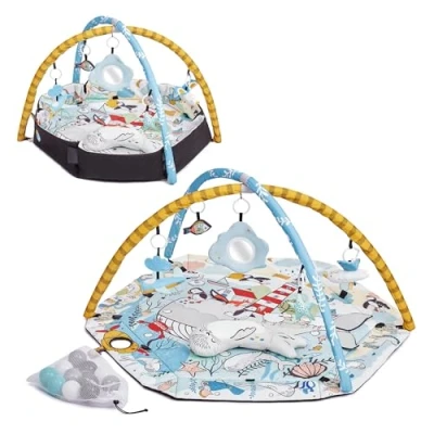 Abbildung von Kinderkraft SMARTPLAY SEA Spieldecke, Erlebnisdecke, Spielmatte mit Spielbogen, Krabbeldecke, Spielzeuge, Leichter, Bälle im Set, Laufgitterfunktion, Kissen, von den Ersten Lebenswochen