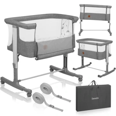Abbildung von Lionelo Aurora 3 in 1 Babybett bis 9 kg, Beistellbett, Wiege, Höhenverstellug und Einstellung der Neigung Matratze, 4 Räder mit Bremse Ergonomische Matratze Tasche