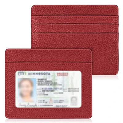 Abbildung von FINTIE Flache Geldbörse Kartenetui Ausweishülle, Premium Kunstleder RFID Schutz Slim Geldbeutel Kreditkartenetui mit ID Fenster und Schnellzugriff Fach für Herren Damen, Mohnrot