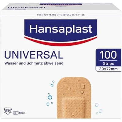 Abbildung von Hansaplast Universal Pflaster (100 Strips), schmutz und wasserabweisende Wundpflaster, großes Set mit starker Klebkraft