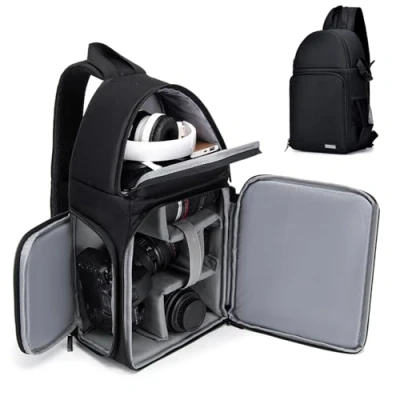 Abbildung von CADeN Kameratasche, Kamera Umhängetasche Sling Brusttasche Bag Wasserabweisend Kompatibel mit Canon Nikon Sony Pentax DSLR/SLR und Spiegelreflexkameras Stativ