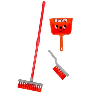 Abbildung von Casdon Henry Bürstenset, Kinderfreundliches Reinigungsspielzeugset für Kinder ab 3 Jahren, Spiel und Lernspaß, Enthält Besen, Bürste Kehrschaufel, Blau