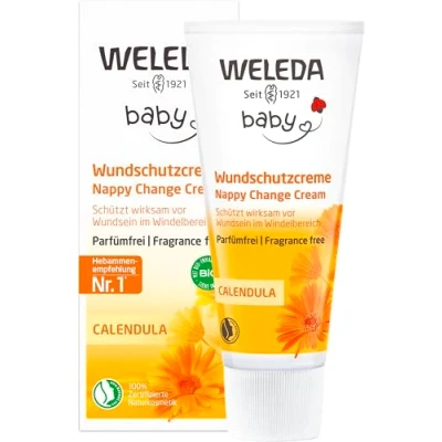 Abbildung von WELEDA Bio Baby Calendula Wundschutzcreme parfümfrei Naturkosmetik Wundsalbe/Babycreme für den Schutz empfindlicher Haut im Windelbereich. Hilft bei Rötungen, gereizter &amp; Wundsein (1x 75ml)