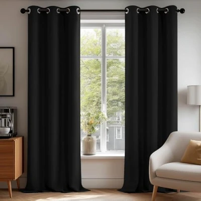 Abbildung von Deconovo Verdunkelungsvorhänge Gardinen gegen Kälte Blickdicht Ösen Schlafzimmer, 214x107cm(HöhexBreite), Schwarz, 2er Set