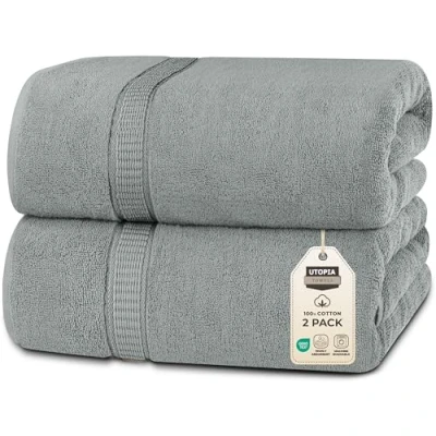 Abbildung von Utopia Towels 2er Badetücher Groß aus Baumwolle mit Aufhänger, Saunatücher,Badehandtücher Groß, Handtücher 90 x 180 cm (Silber)