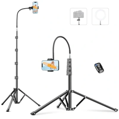 Abbildung von Victiv 224cm Hoch Handy Stativ, Schwerlast Flexibel Overhead Stativ für Kamera mit 35cm Verstellbarer Schwanenhals, Aluminium Phone Stative Canon DSLR &amp; iPhone15 14 13 Pro Max Min, Samsung
