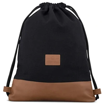 Abbildung von Johnny Urban Turnbeutel Damen &amp; Herren Schwarz Luke Beutel Rucksack mit Kordelzug Baumwoll Canvas Kleine Innentasche für Wertsachen