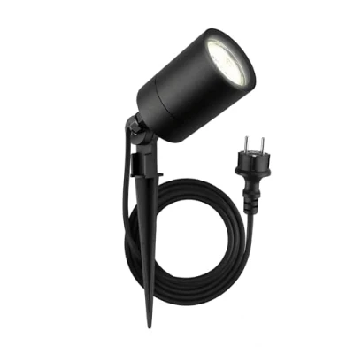 Abbildung von Ledvion LED Gartenstrahler Aluminium, IP65, GU10 Fassung, 2m Kabel mit Stecker, Erdspießstrahler Schwarz