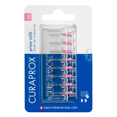 Abbildung von Curaprox Interdentalbürsten CPS 08 prime, Refill, 8 Stück, pink, 0.8 mm Durchmesser, 3.2 Wirksamkeit, Nachfüllpackung, ohne Halter