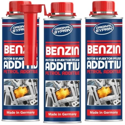 Abbildung von SYPRIN Benzin Additiv Benzinzusatz für bessere Motorenleistung und Abgaswerte Zusatz gegen Verkorkungen an Ventilen Einspritzdüsen 3X