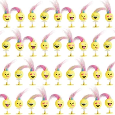 Abbildung von THE TWIDDLERS 36 Emoji Spring Jump Up Pop Spielzeuge für Kinder, 6cm Smiley Gesicht Geburtstag Party Geschenke mit mehrfarbigen Haaren, Multipack Goody Bag Fillers und Jumping Toy Geschenk Set